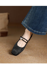 Square Floral Print Mid Block Heel Shoes